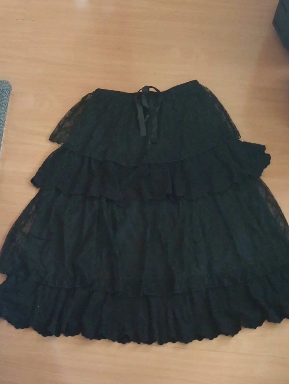 Black Tiered Lace Midi Skirt
